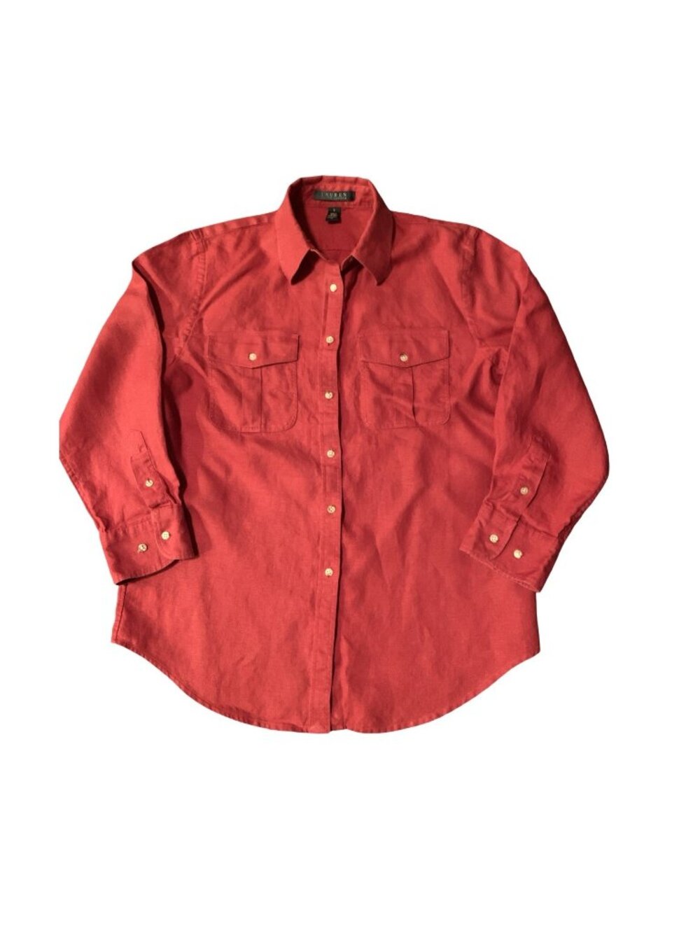 Lauren Ralph Lauren Sz S 100% Linen Burgundy Womens Button Up Shirt Preppy Beach